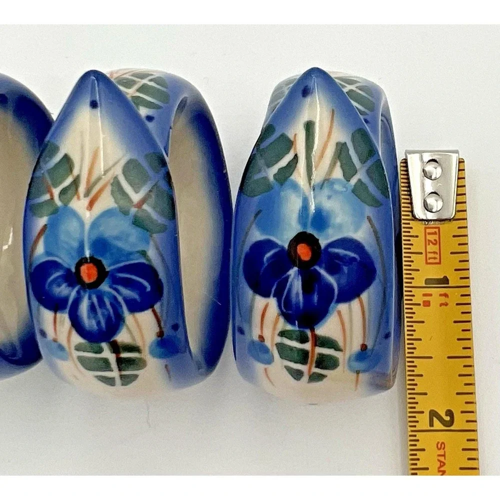 3 Kalich Poland Polish Hand Painted Napkin Rings Blue Floral Porcelain New